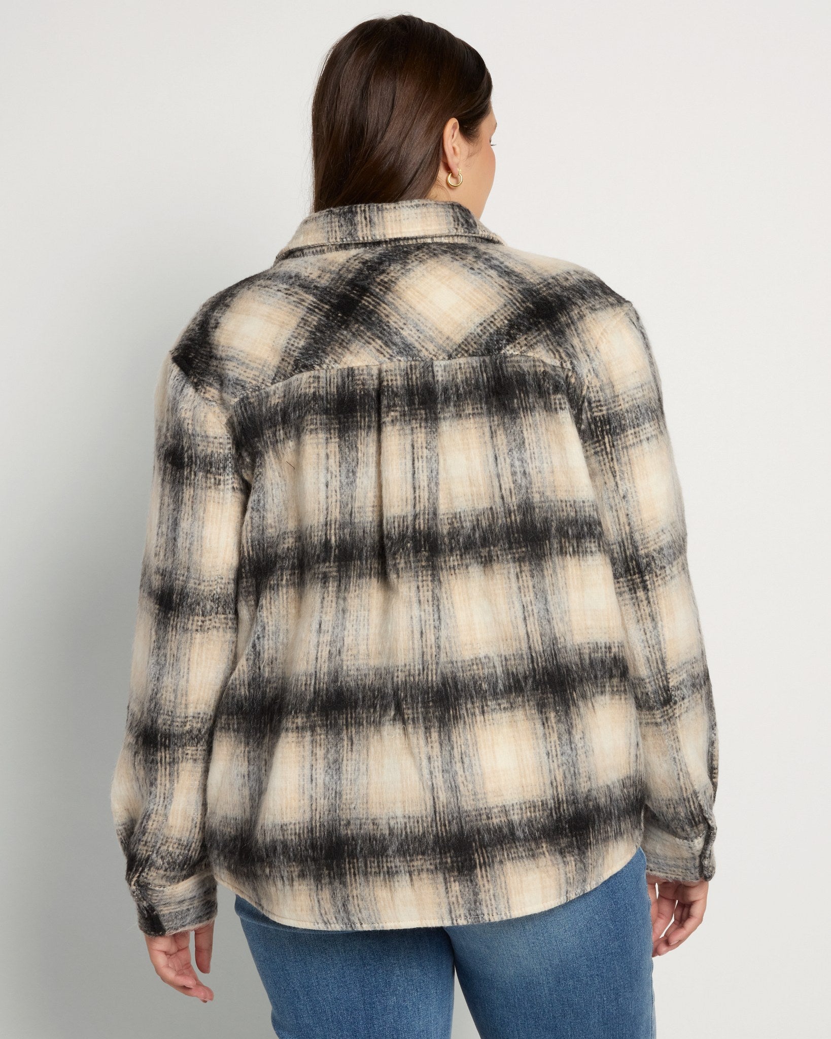 Black Plaid $|& SEAS Cozy Plaid Shacket - SOF Back