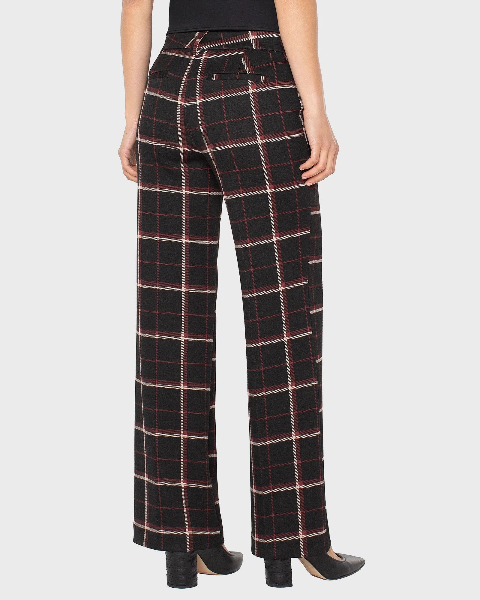 Black Red Tattersall Plaid $|& Liverpool Kelsey Wide Leg Trouser - Hanger Side
