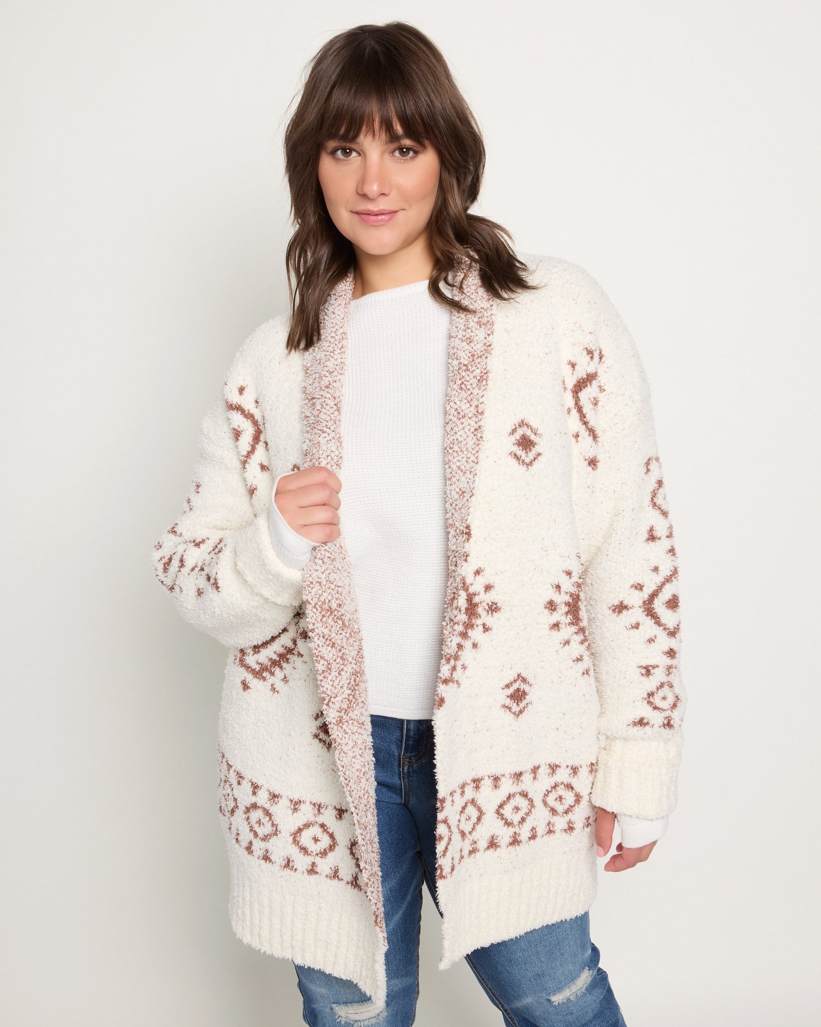 Cream Aztec $|& Herizon Aztec Cozy Jacquard Cardigan - SOF Front