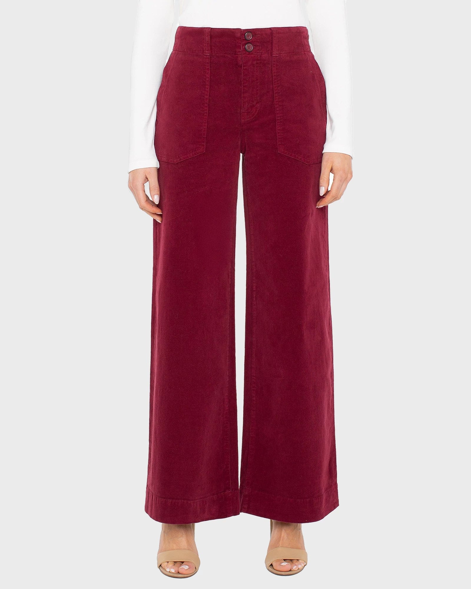 Cabernet Red $|& Liverpool Corduroy Wide Leg Pants - VOF Detail