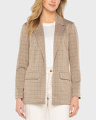 Khaki Grid Check $|& Liverpool Boyfriend Blazer - VOF Detail