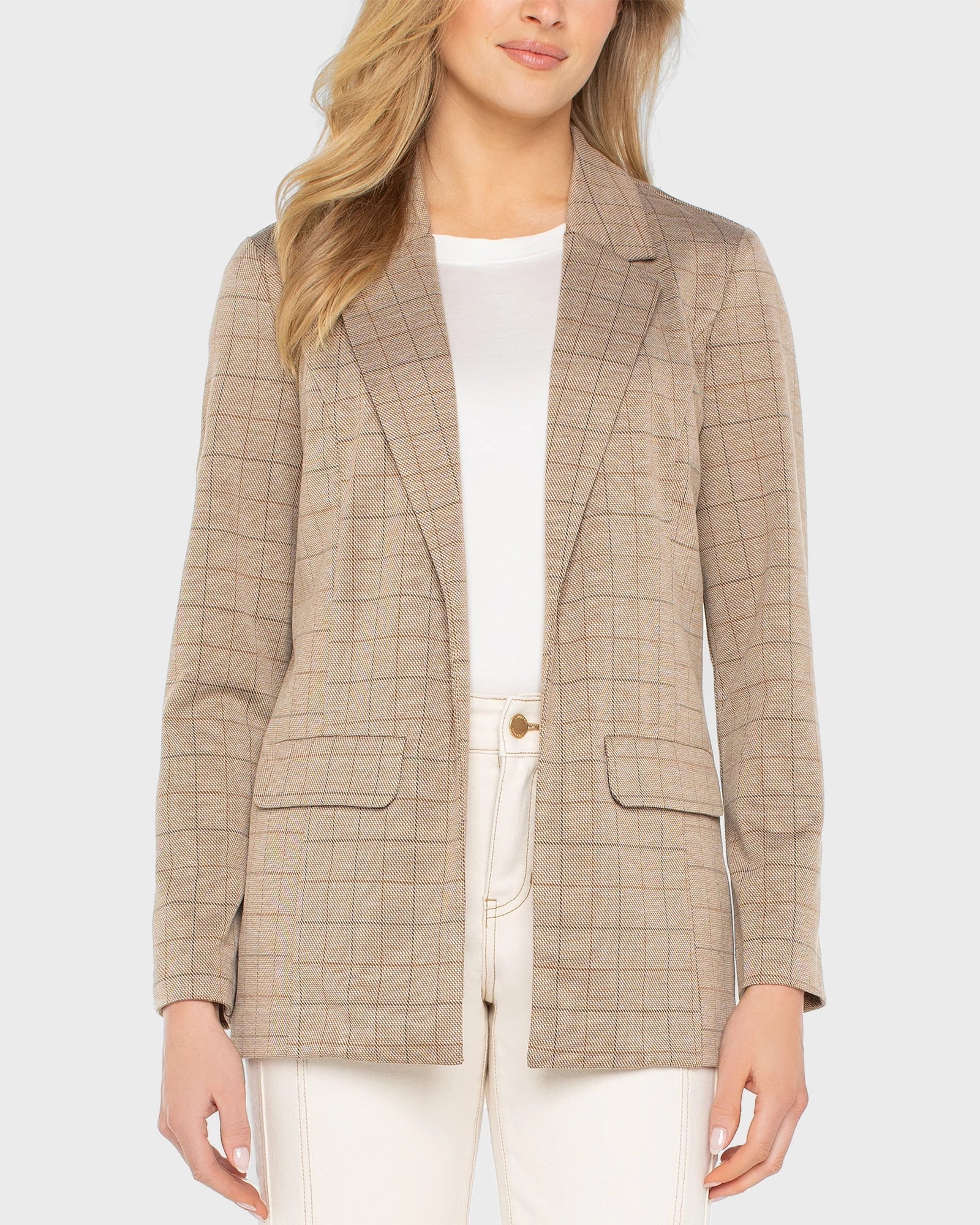 Khaki Grid Check $|& Liverpool Boyfriend Blazer - VOF Detail