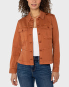 Ginger Spice $|& Liverpool Peplum Hem Trucker Jacket - VOF Detail