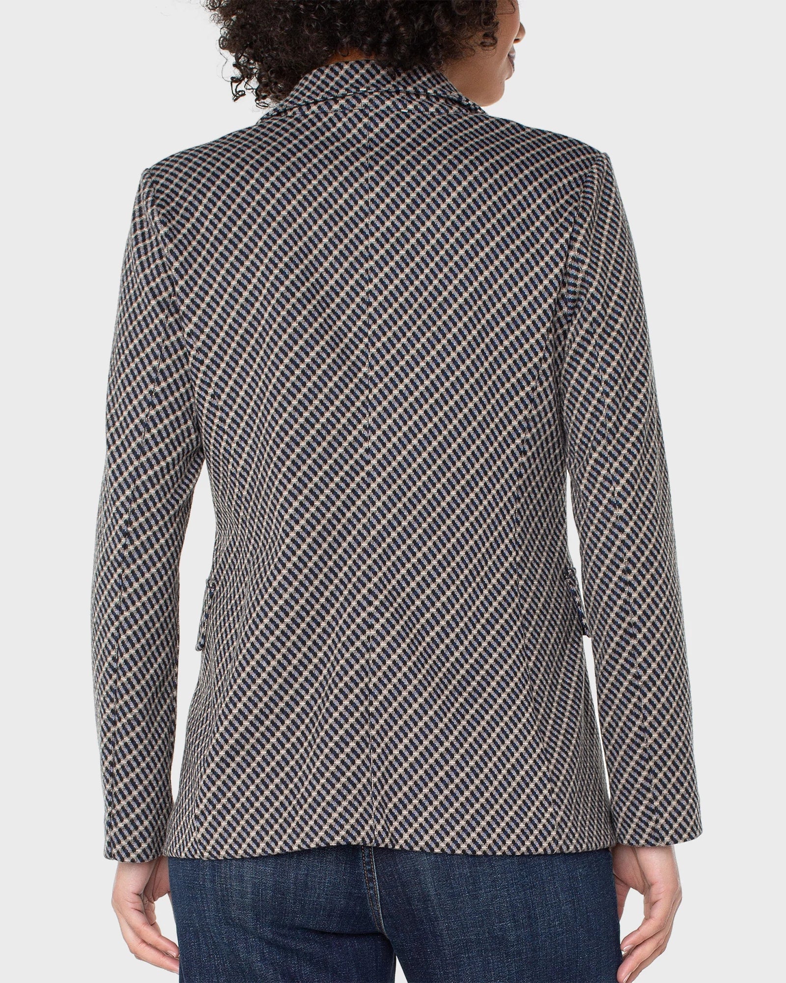 Navy/Toffee Check $|& Liverpool Faux Double Breasted Blazer - Hanger Side