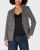 Navy/Toffee Check $|& Liverpool Faux Double Breasted Blazer - VOF Detail