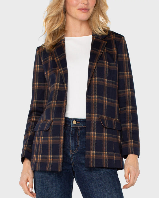 Navy/Toffee Plaid $|& Liverpool Boyfriend Blazer - VOF Detail