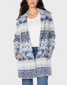 Navy Shibori Mix Texture $|& Liverpool Plush Collared Coatigan - VOF Detail