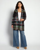 Black Multi Plaid $|& Liverpool Plush Collared Coatigan - UGC On Fig