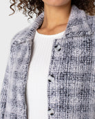 Grey/White Plaid $|& Liverpool Eyelash Bomber Sweater Jacket - Hanger Back