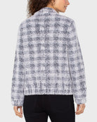 Grey/White Plaid $|& Liverpool Eyelash Bomber Sweater Jacket - Hanger Side