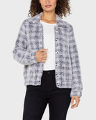 Grey/White Plaid $|& Liverpool Eyelash Bomber Sweater Jacket - VOF Detail