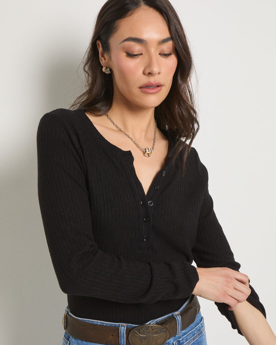 Black $|& SEAS Autumn Long Sleeve Henley - SOF Full Front