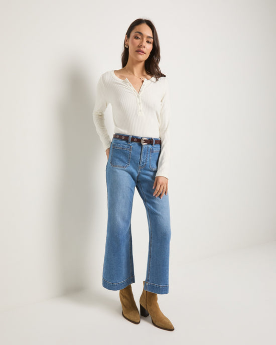 Cream $|& SEAS Autumn Long Sleeve Henley - VOF Front