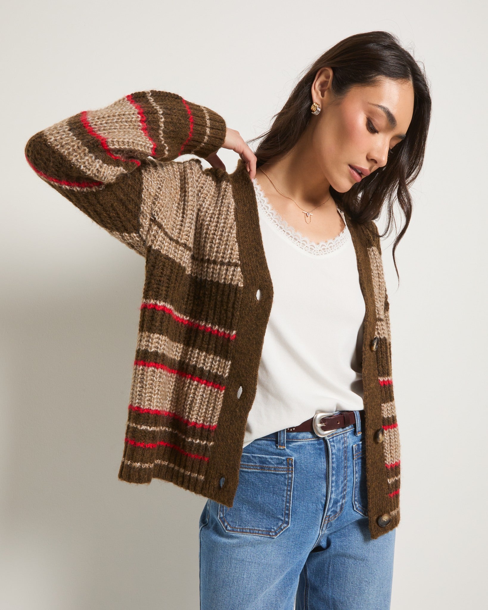 Mahogany Stripe $|& SEAS Crystal Canyon Striped Cardigan - SOF Front