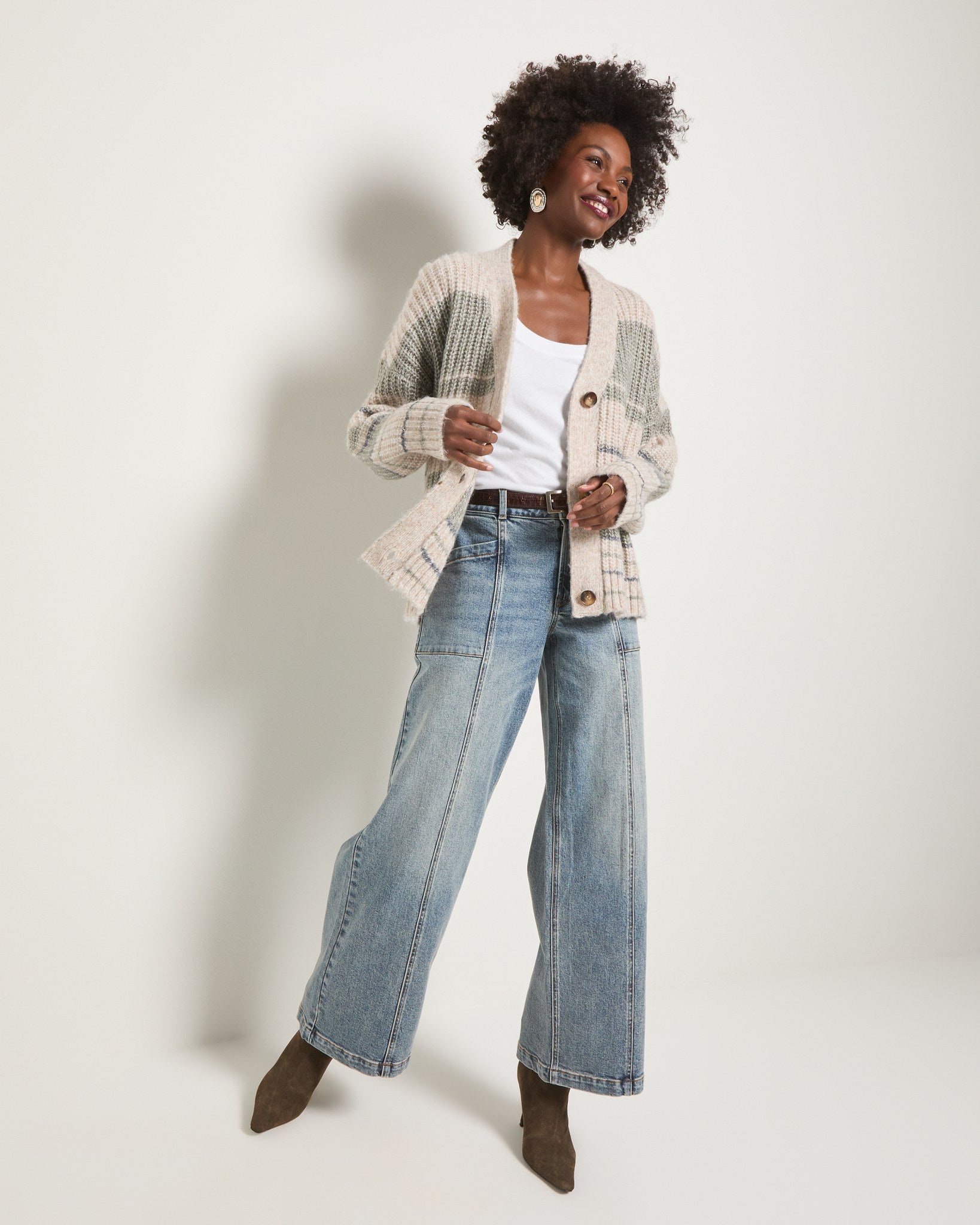 Olive Branch Stripe $|& SEAS Crystal Canyon Striped Cardigan - VOF Front