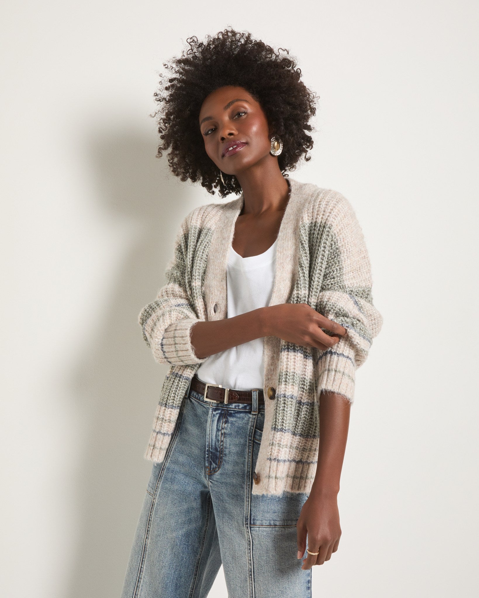 Olive Branch Stripe $|& SEAS Crystal Canyon Striped Cardigan - SOF Front