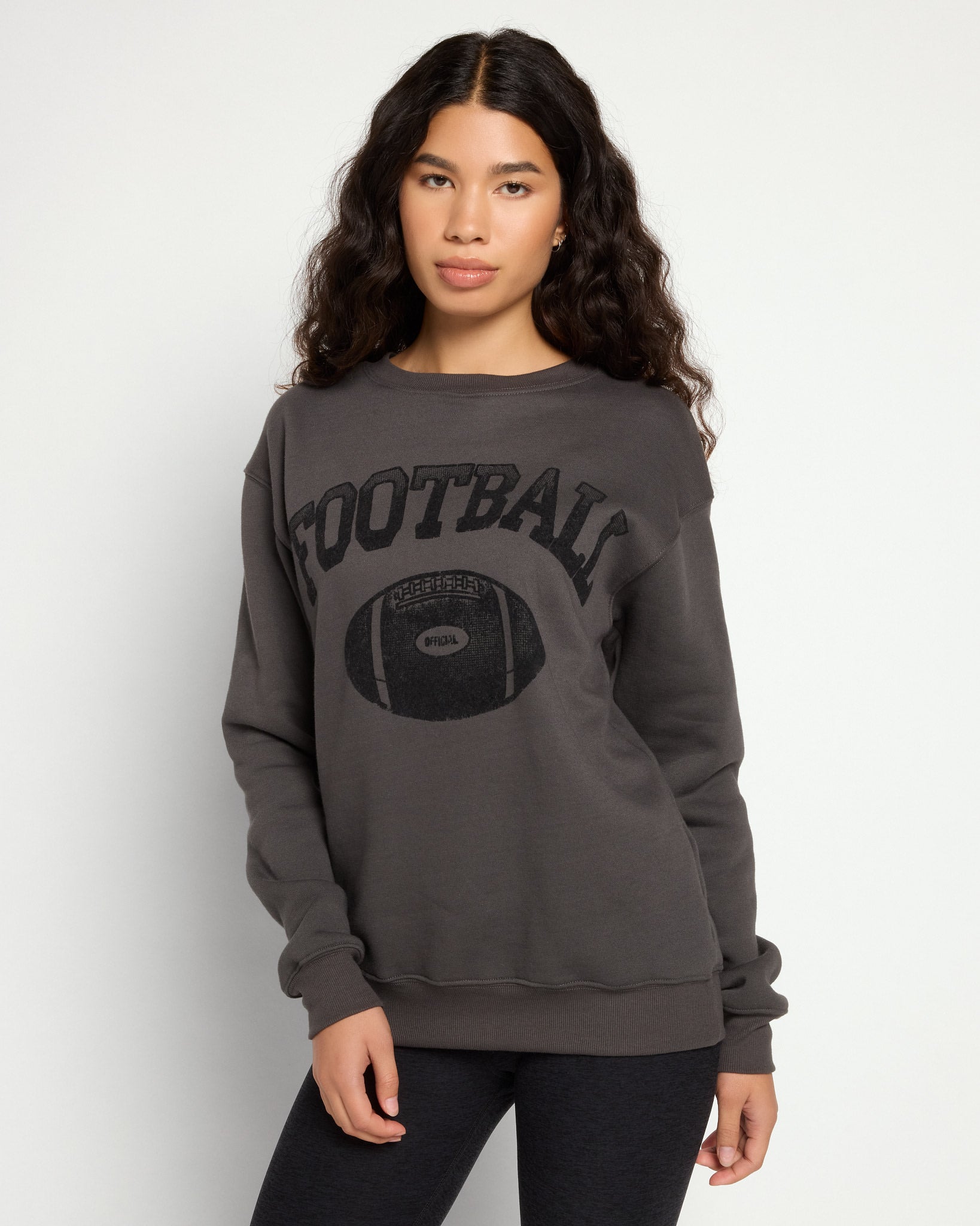 Washed Black $|& Project Social T Flocked Football Sweatshirt - SOF Front