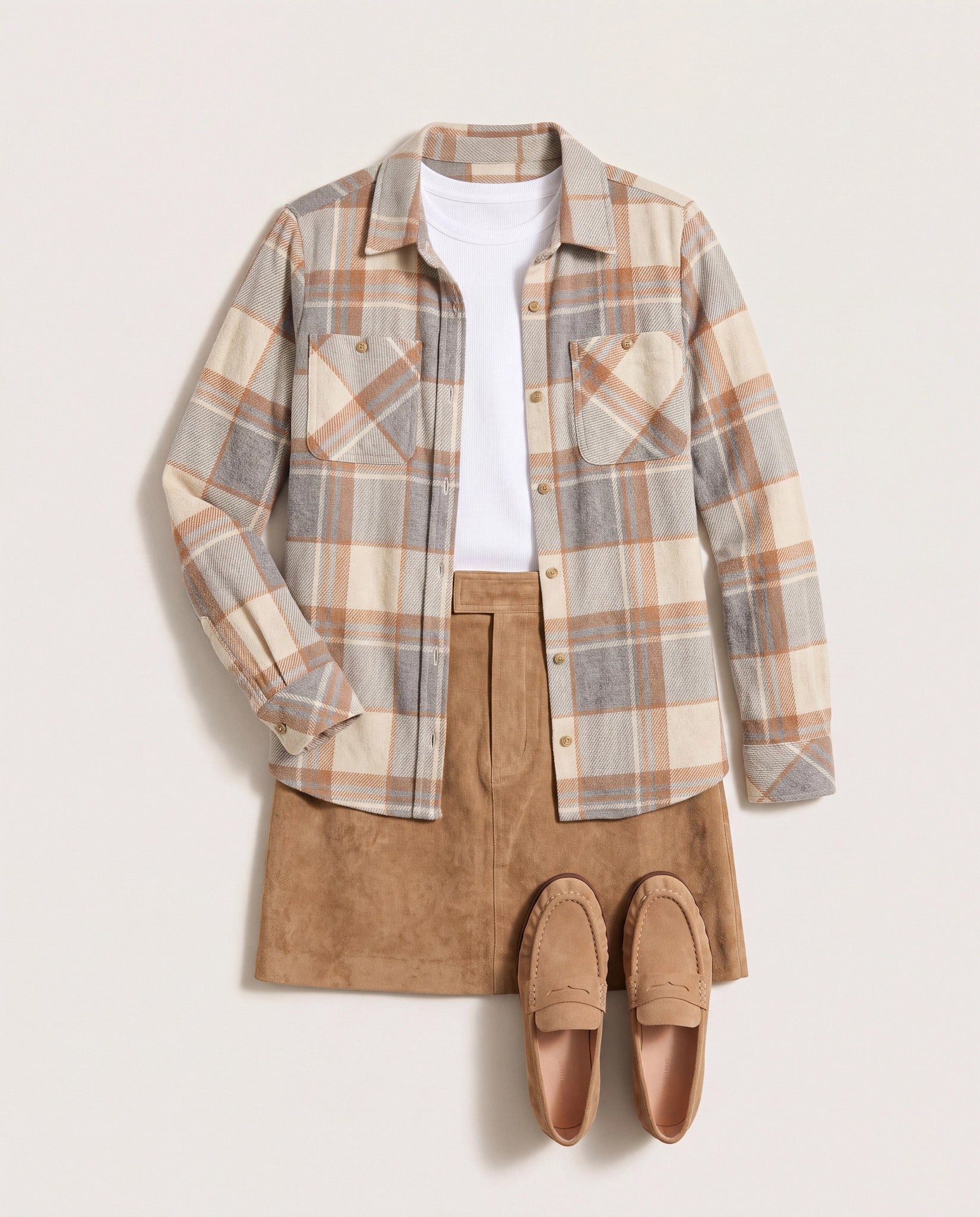 Cream/Grey Plaid $|& SEAS Sunset Plaid Knit Top - SOF Front