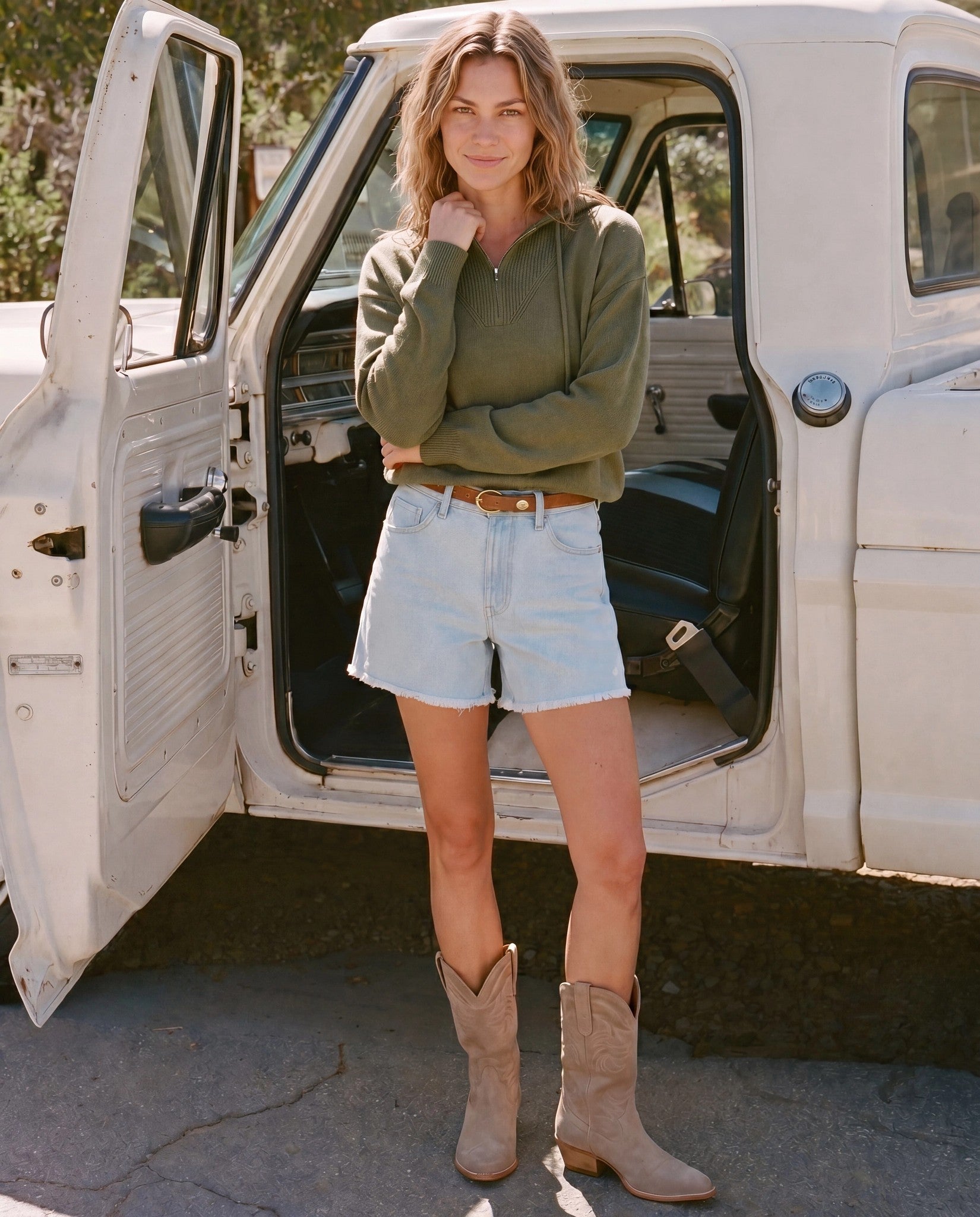 Olive Branch $|& SEAS Ojai Half Zip Hooded Sweater - SOF Side