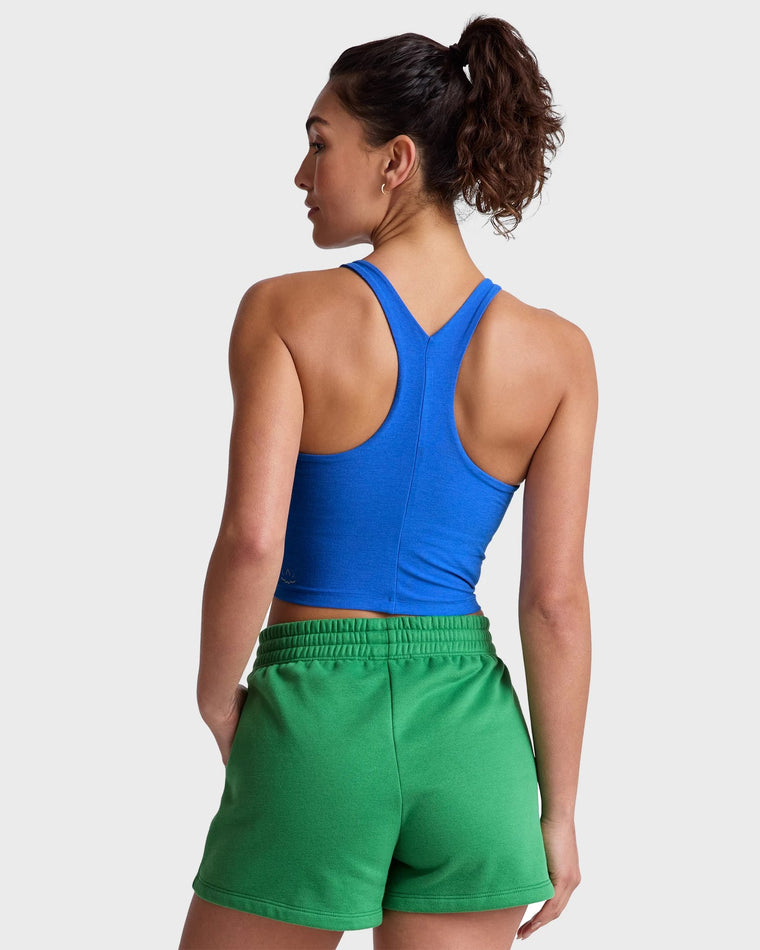 Court Blue Heather $|& Beyond Yoga Spacedye Refocus Cropped Tank - Hanger Side