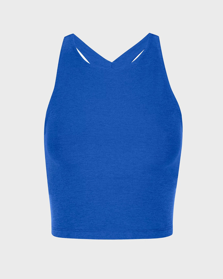 Court Blue Heather $|& Beyond Yoga Spacedye Refocus Cropped Tank - Hanger Back