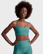 Deep Aqua Heather $|& Beyond Yoga Spacedye Slim Racerback Bra - VOF Detail