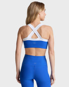 Court Blue Heather/Cloud White $|& Beyond Yoga Spacedye Trophy Bra - Hanger Side