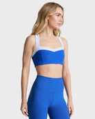 Court Blue Heather/Cloud White $|& Beyond Yoga Spacedye Trophy Bra - Hanger Front
