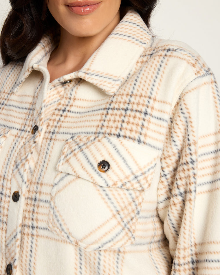 Cream Taupe Plaid $|& Thread & Supply Tullis Polar Fleece Shacket - SOF Full Front