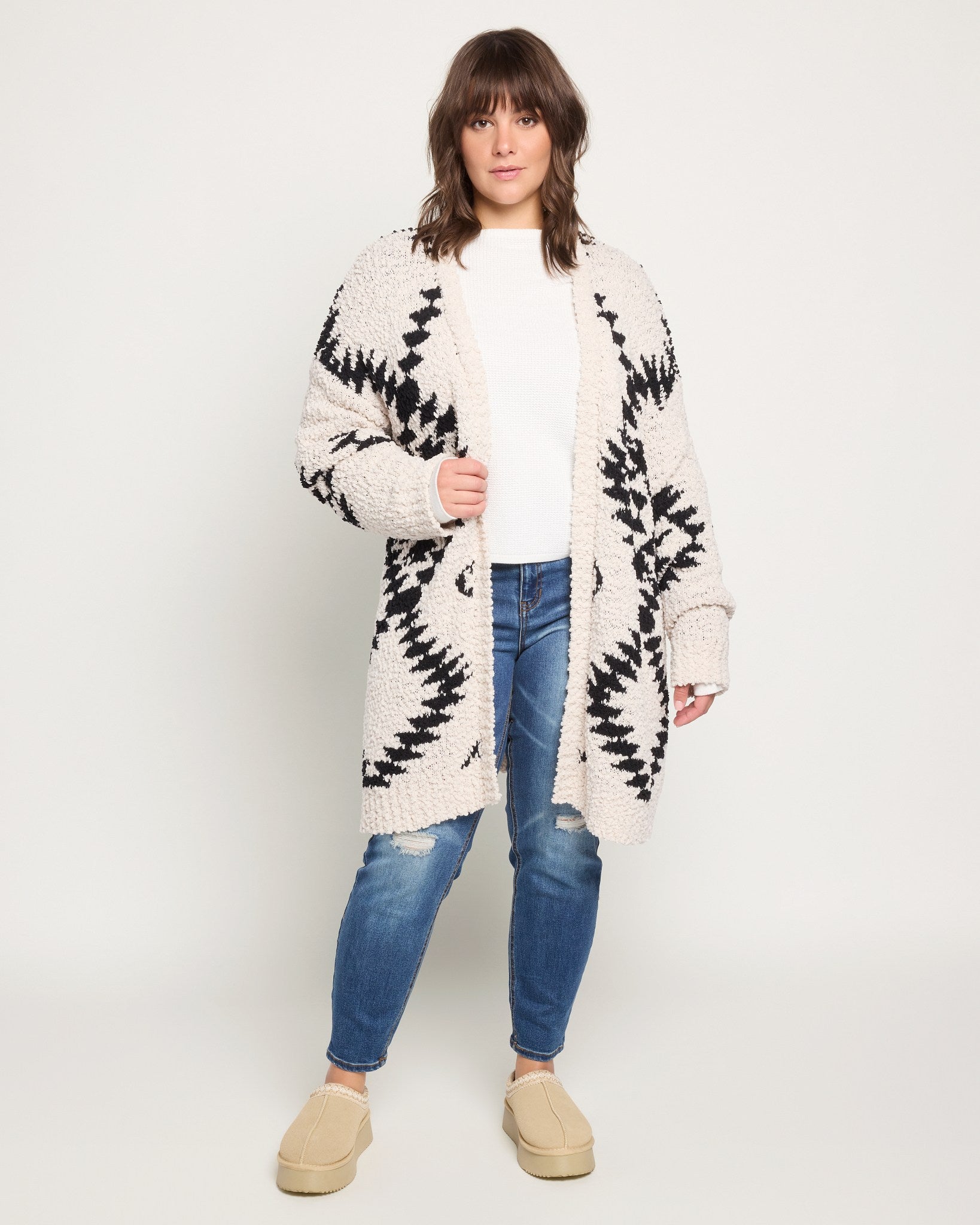 Black and White $|& Bobeau Popcorn Novelty Sweater - SOF Front