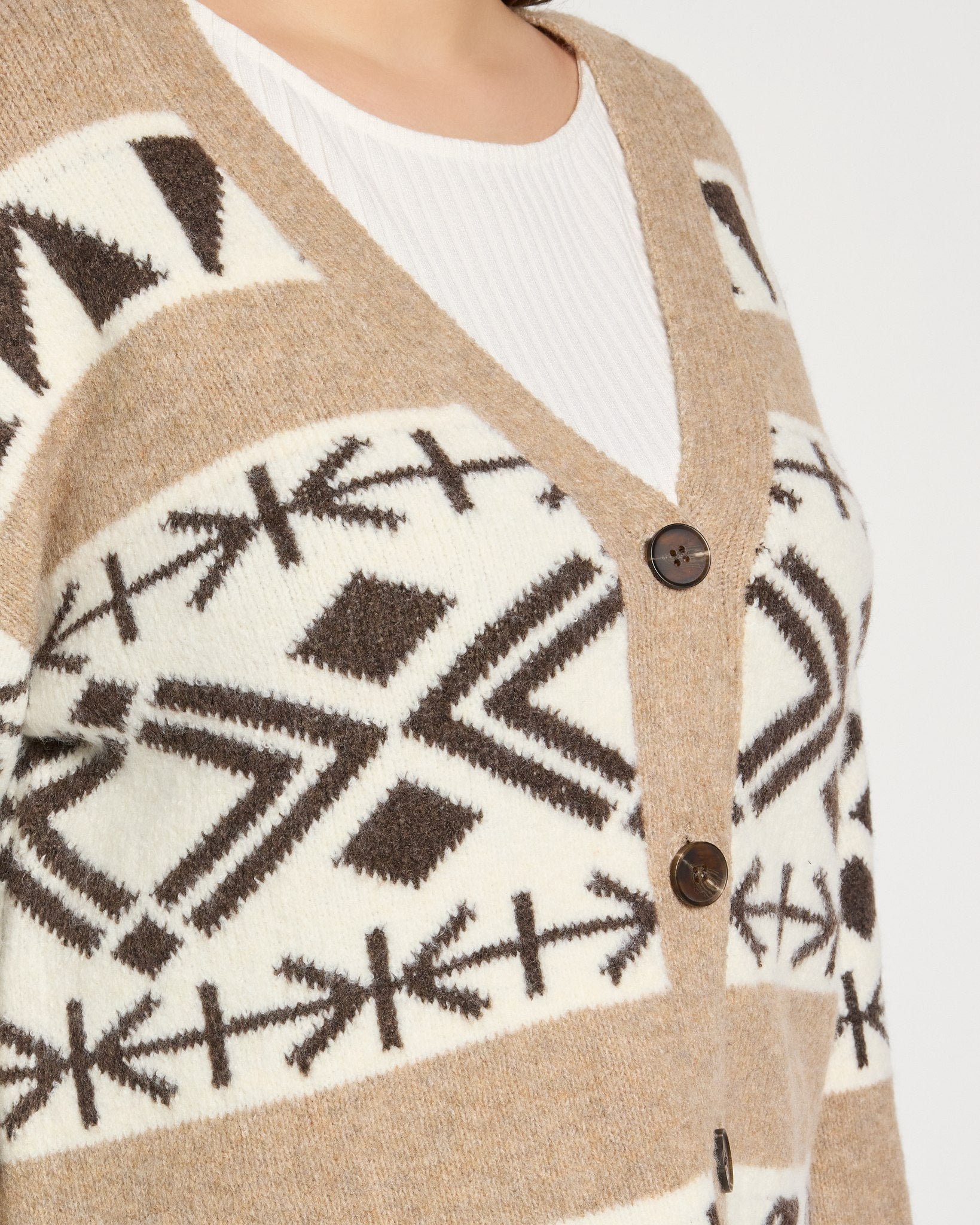 Taupe Mix/Cream $|& Bobeau Abstract Button Front Cardigan - SOF Full Front