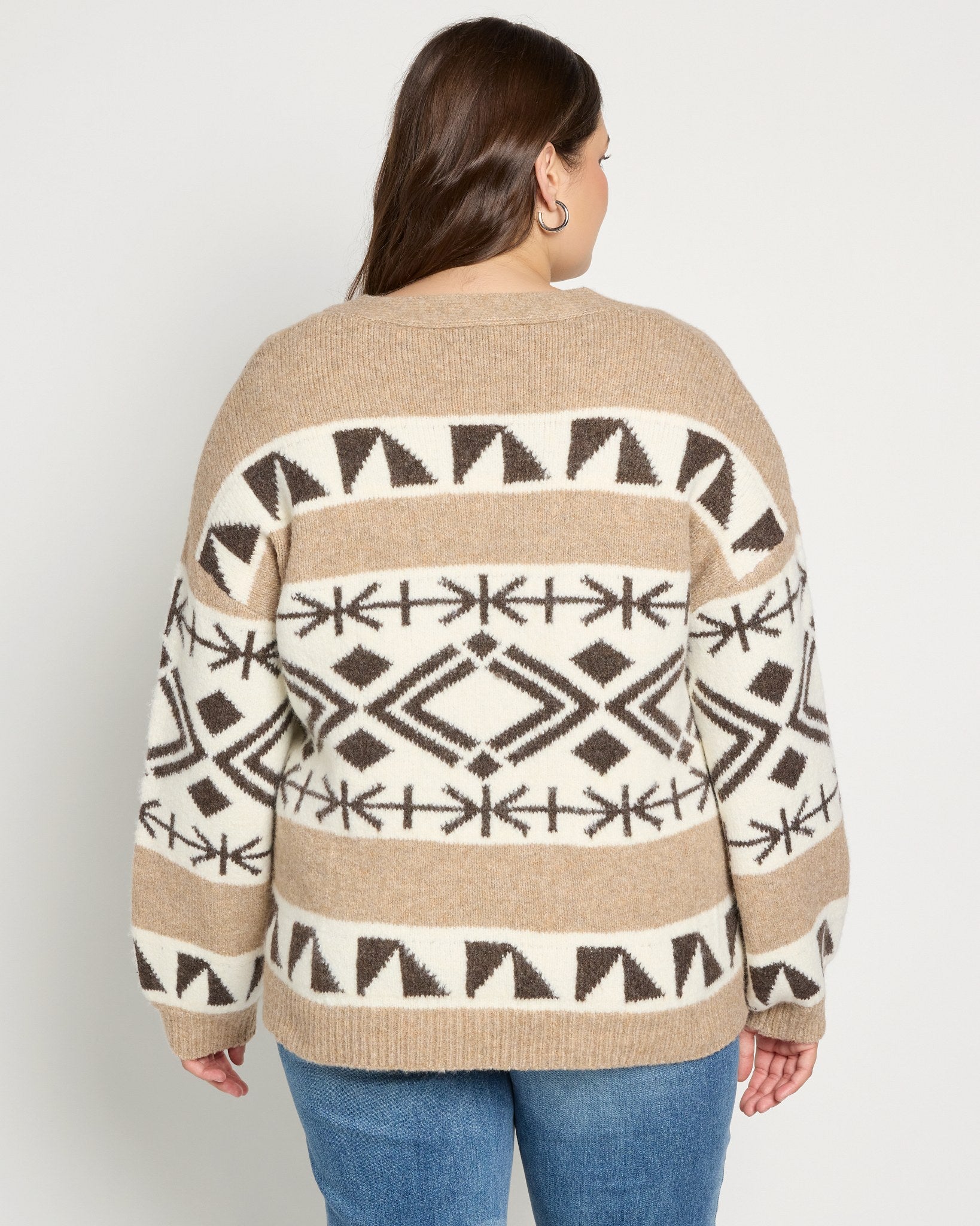 Taupe Mix/Cream $|& Bobeau Abstract Button Front Cardigan - SOF Back