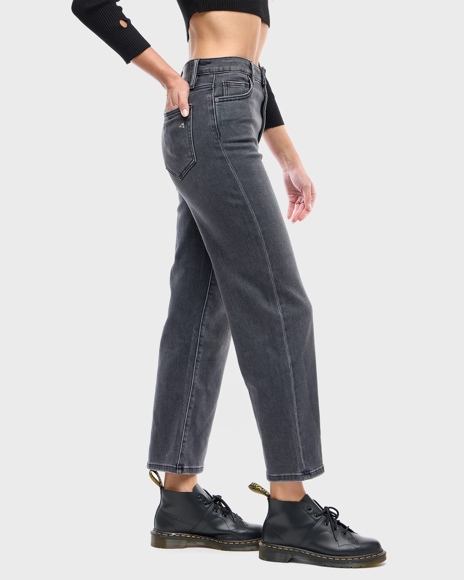 Charcoal $|& Hidden The Ella Wide Straight Leg Jeans - Hanger Front