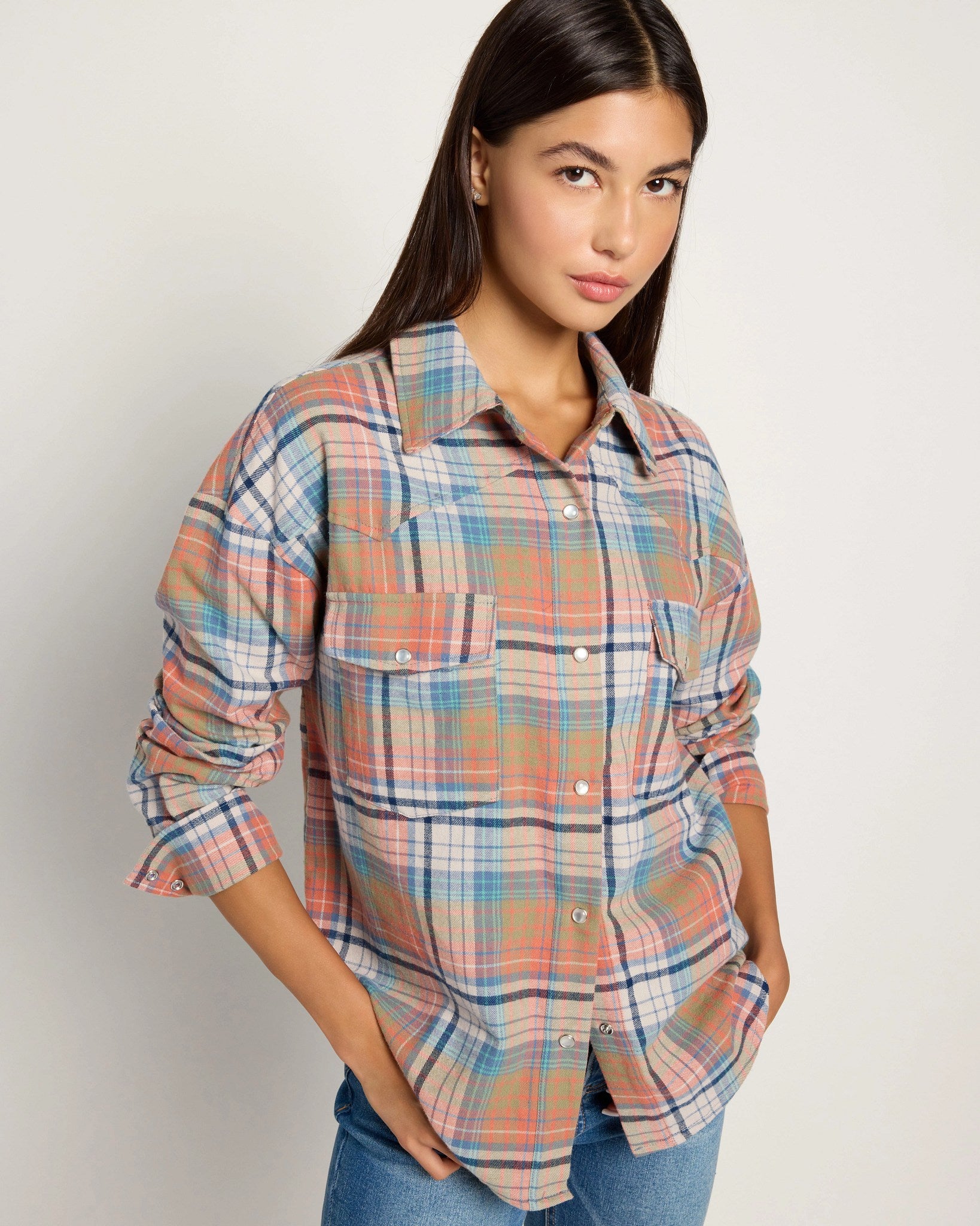 Big Sky Plaid $|& Herizon Opal Flannel Plaid Shirt - SOF Front