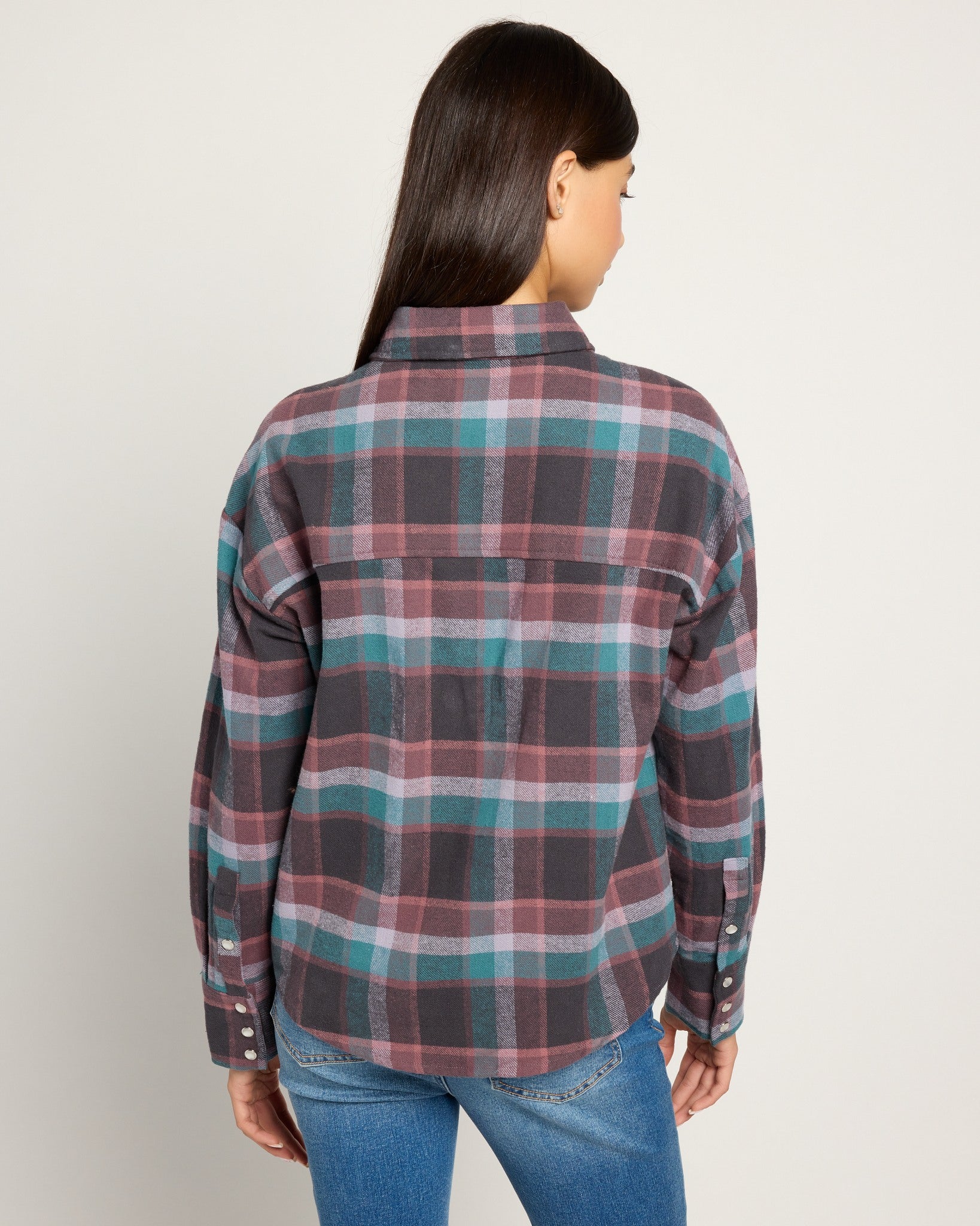 Slate Plaid $|& Herizon Opal Flannel Plaid Shirt - SOF Back