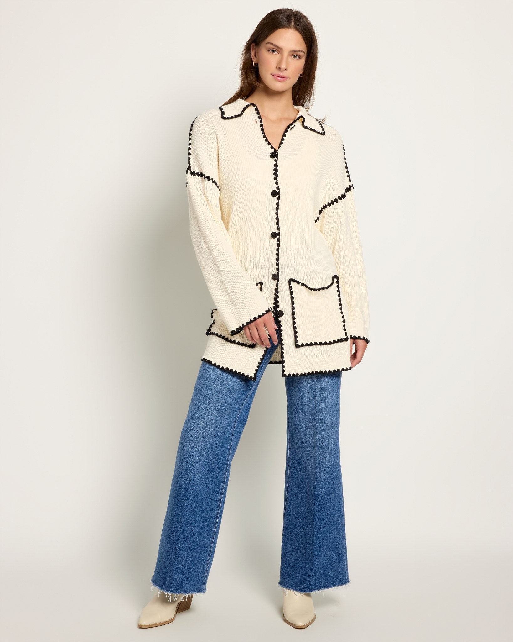 Cream/Black $|& Another Love Tarla Patch Pocket Cardigan - UGC On Fig
