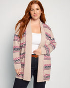 Plum Multi $|& Staccato Geo Stripe Heavy Sweater Cardigan - SOF Front