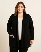 Black $|& Dreamers Open Long Line Cardigan withPockets - VOF Detail