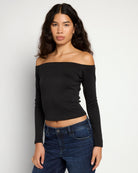 Black $|& Sadie & Sage Hustle Off Shoulder Knit Top - SOF Front