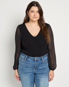 Black $|& Sadie & Sage Debbie Mixed Media Bodysuit - SOF Front