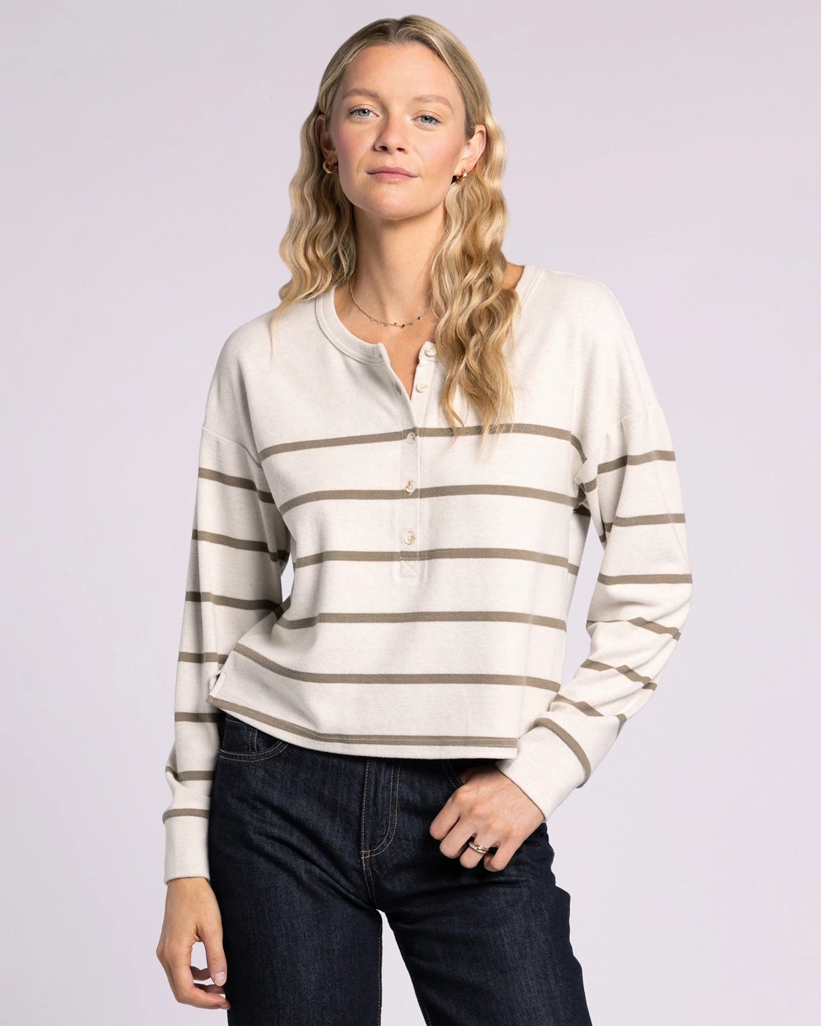 Ivory Tan $|& Thread & Supply Byron Stripe Top - VOF Detail