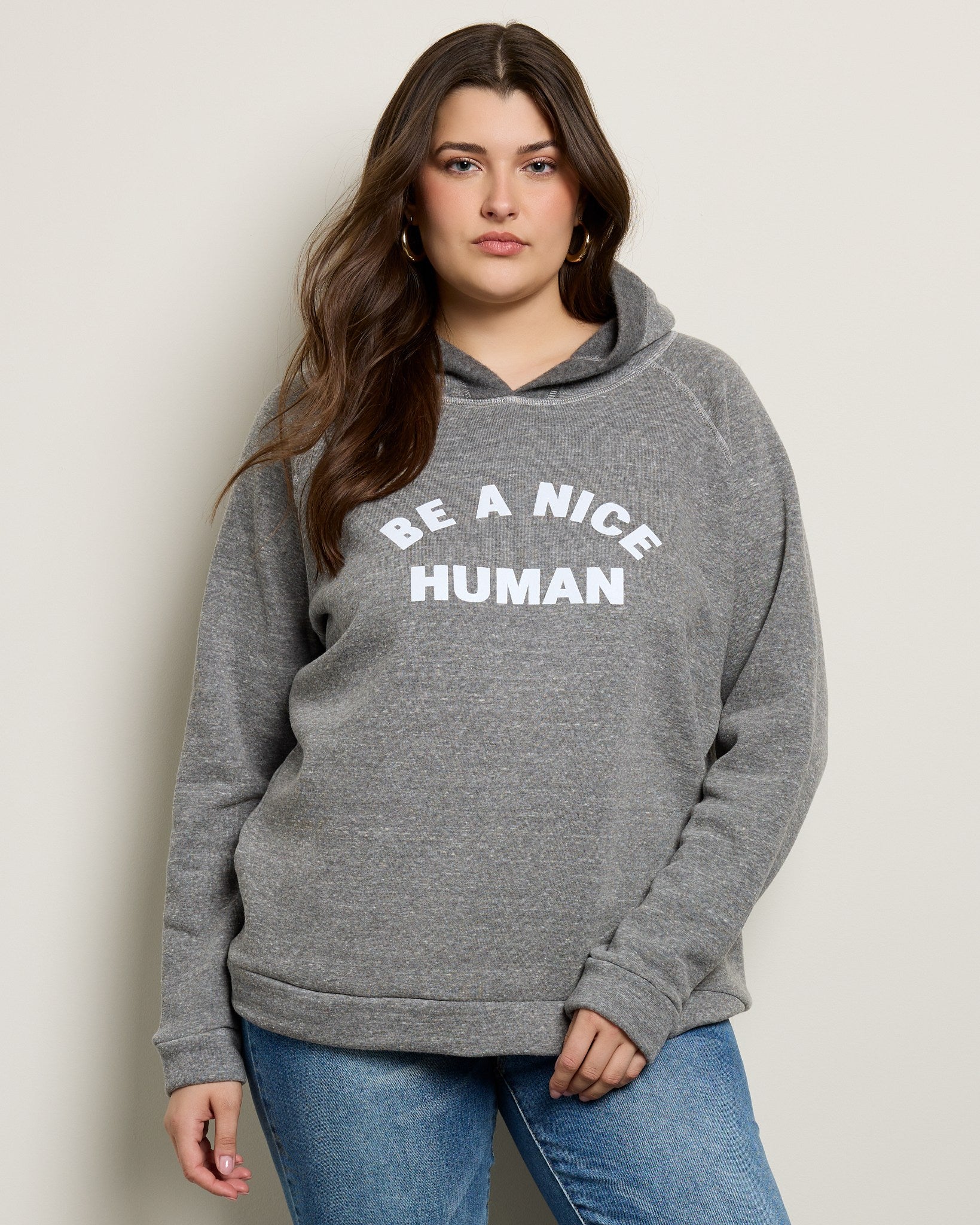 Heather Grey $|& SEAS Be a Nice Human Graphic Hoodie - SOF Front