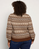 Brown Mix $|& Bobeau Balloon Sleeve Fair Isle Sweater - SOF Back