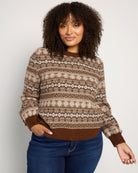 Brown Mix $|& Bobeau Balloon Sleeve Fair Isle Sweater - SOF Front
