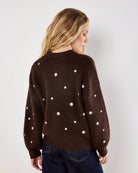 Brown $|& Apricot Daisy Embroidered Ribbed Sweater - Hanger Side