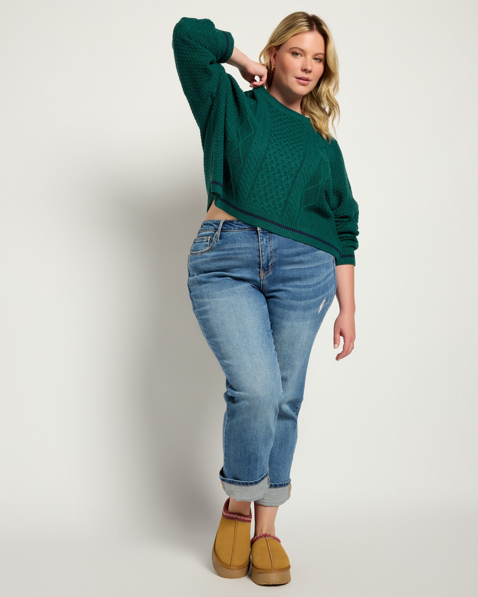 Dark Green $|& Cloud Ten Cableknit Pullover Crewneck Sweater - UGC On Fig