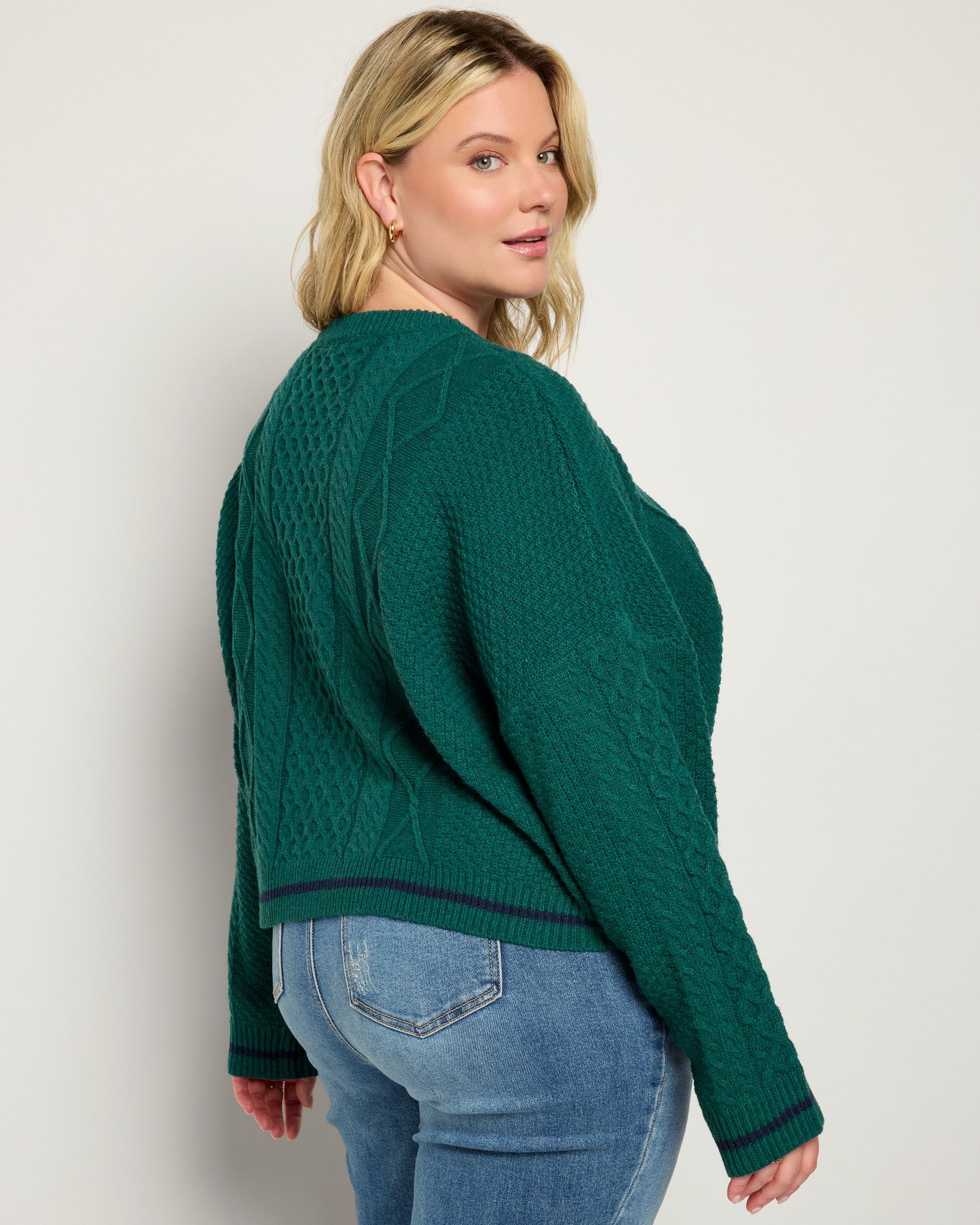 Dark Green $|& Cloud Ten Cableknit Pullover Crewneck Sweater - SOF Back