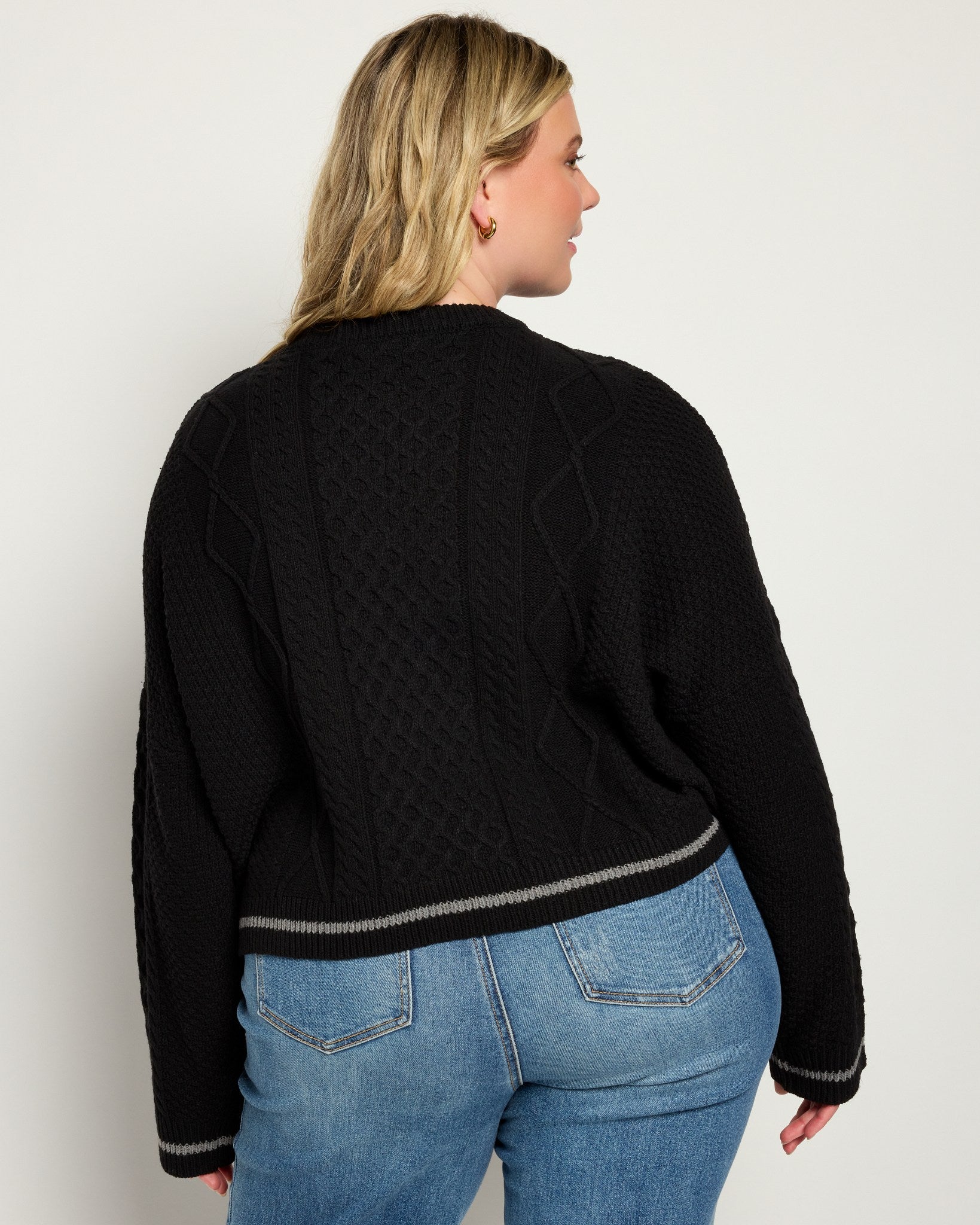 Black $|& Cloud Ten Cableknit Pullover Crewneck Sweater - SOF Back