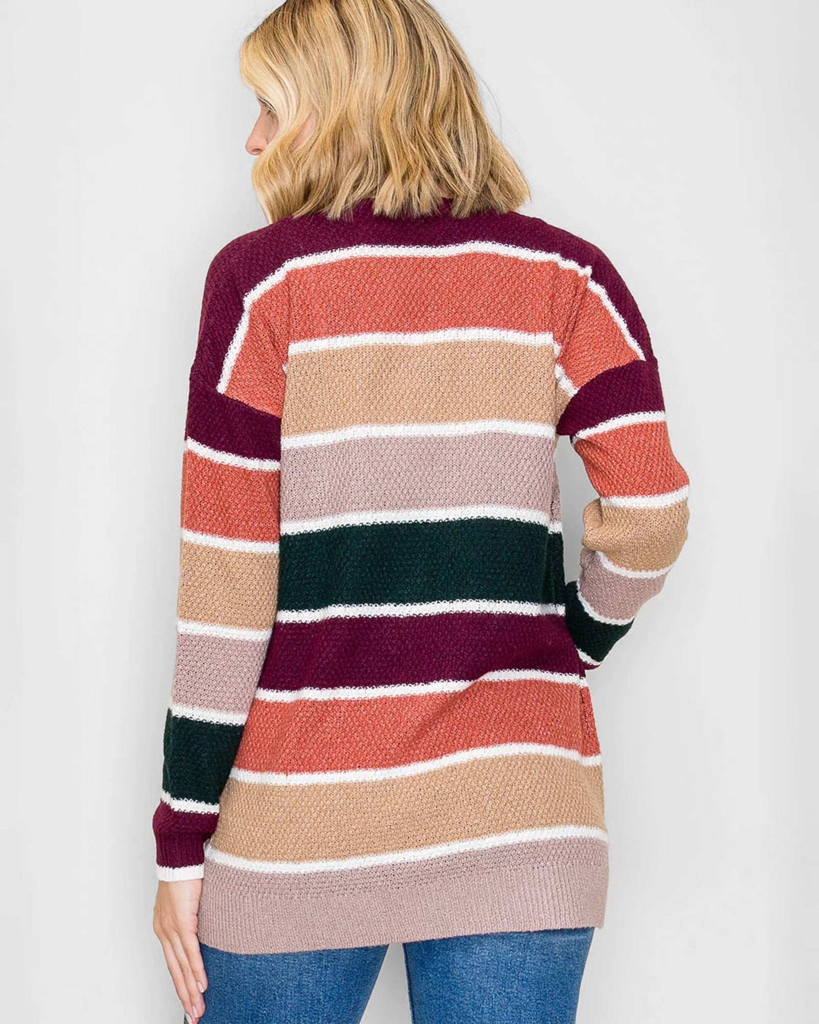 Forest/Burgundy $|& Staccato Open Front Colorblock Cardigan - Hanger Side