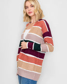 Forest/Burgundy $|& Staccato Open Front Colorblock Cardigan - Hanger Front